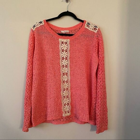 Hinge-Pink/Cream Mixed Knit Pullover Sweater - Picture 1 of 10